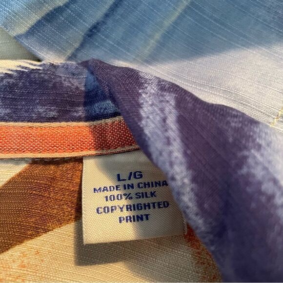 Tommy Bahama Silk Button-Down Tropical Guiter Palm Trees Shirt Cigar Run L - Picture 11 of 11